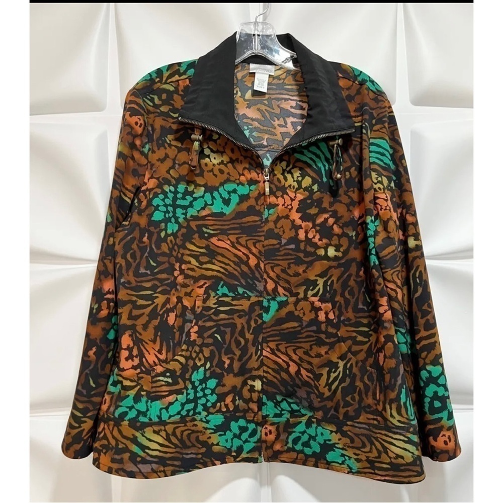 Zenergy Chico's 2 Sz L Women Full Zip Lightweight Camo Leopard Print Jacket